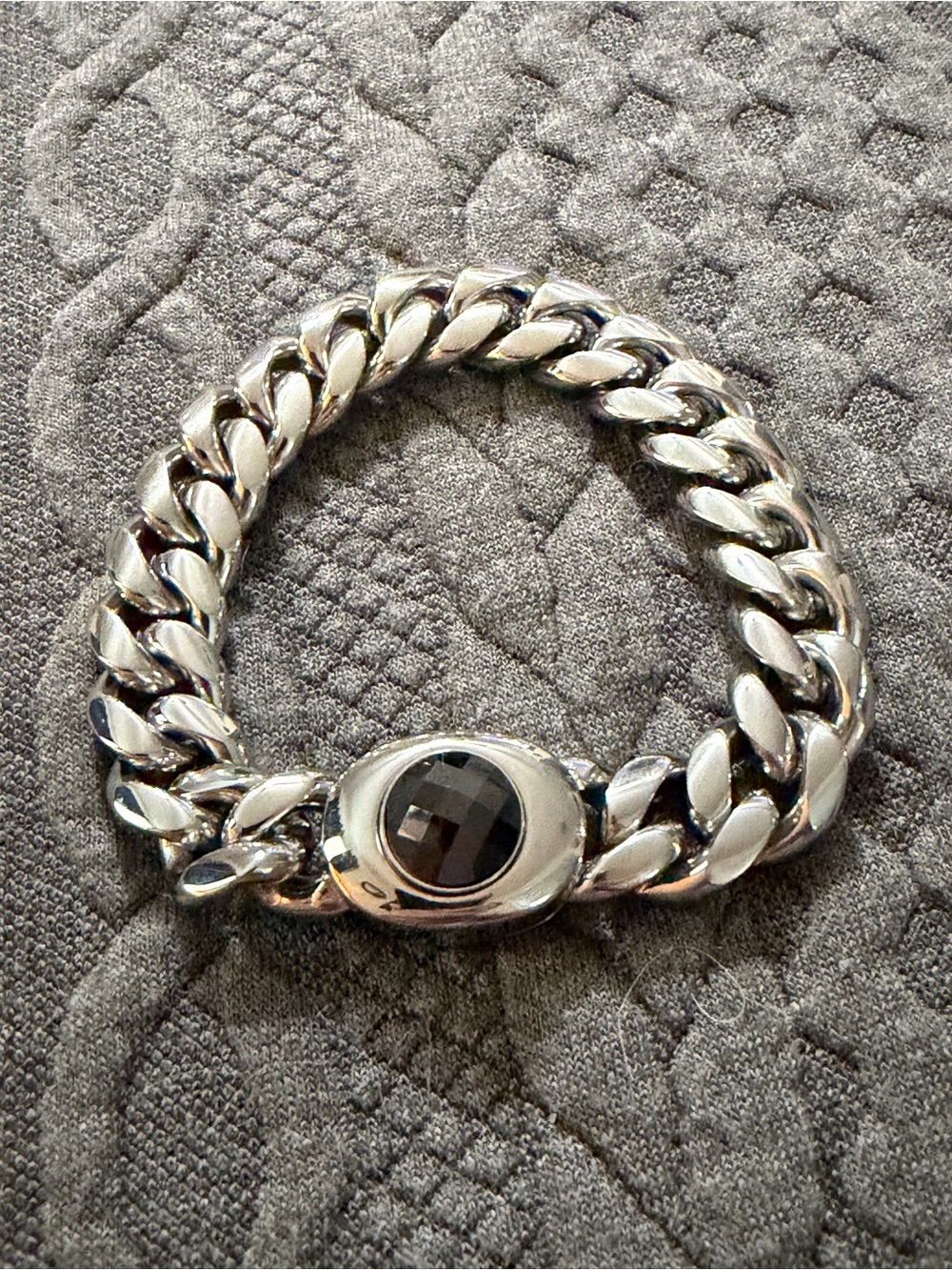 Chunky Silver Chain Bracelet with Black Faceted Stone - Picture 3 of 4